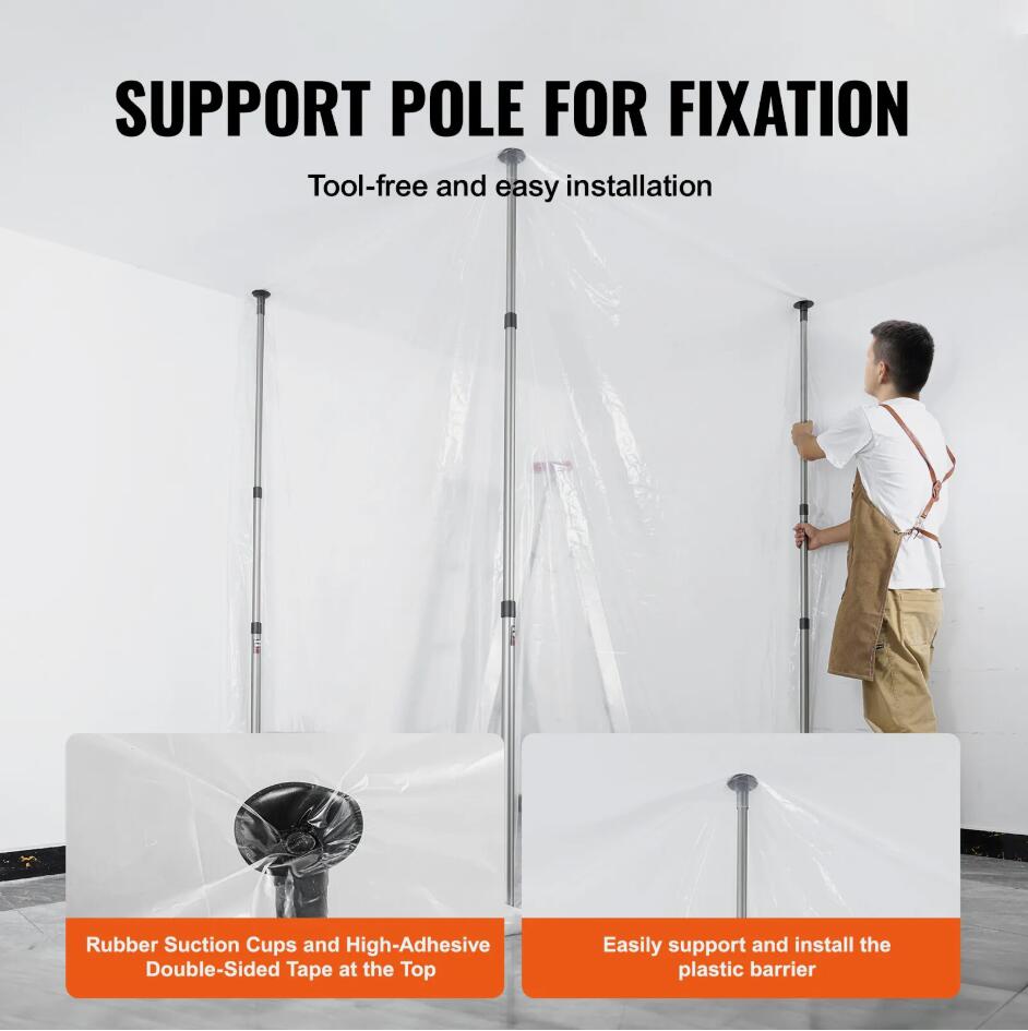 10 Ft Durable Dust Barrier Poles System with Four Adjustable Telescoping Poles AU