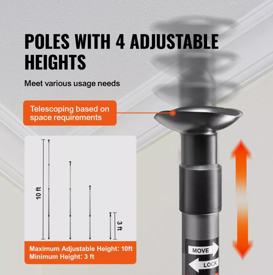 10 Ft Durable Dust Barrier Poles System with Four Adjustable Telescoping Poles AU