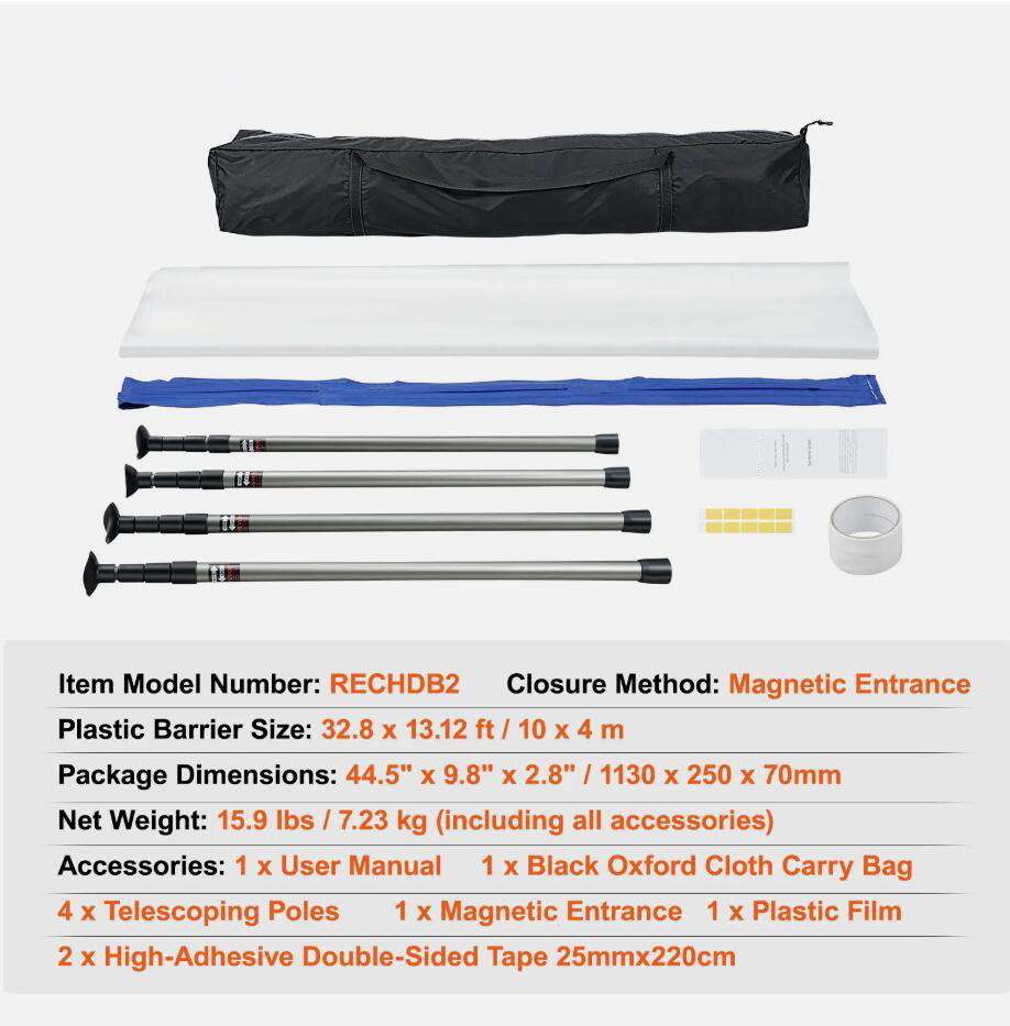 12 Ft Durable Dust Barrier Poles System with Four Adjustable Telescoping Poles AU