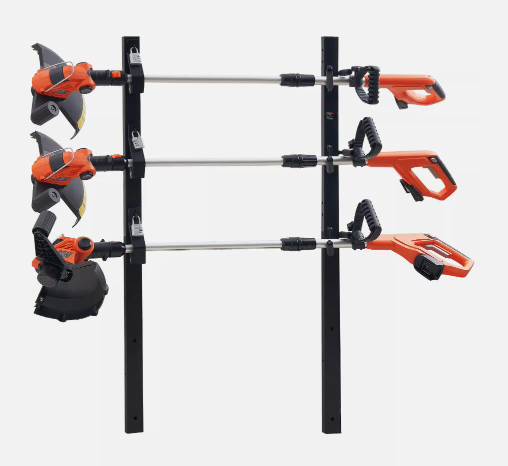 Multi-Purpose 3-Place  Lockable Weeder Trimmer Rack Holder for Open Landscape Trailer