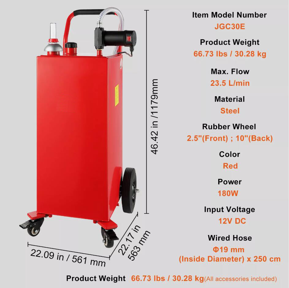 Premium Large Portable 30 Gallon Fuel Caddy Storage Tank with 180W Pump