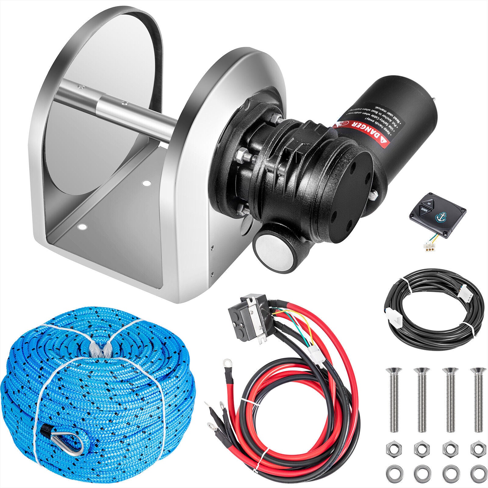 700W Electric Anchor Winch TW180 2500kg Saltwater Boat Drum Winch With 45m*6mm Rope