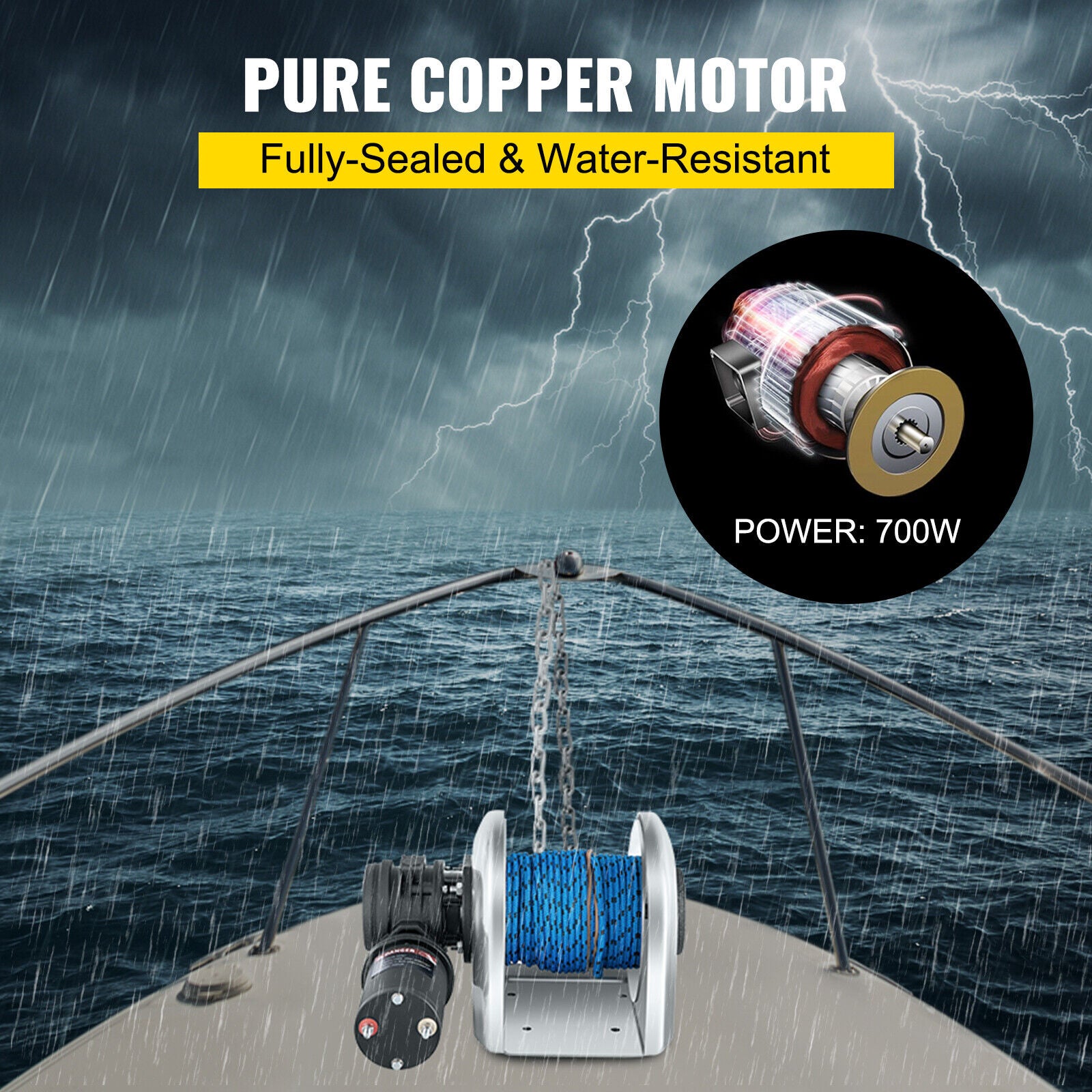 700W Electric Anchor Winch TW180 2500kg Saltwater Boat Drum Winch With 45m*6mm Rope