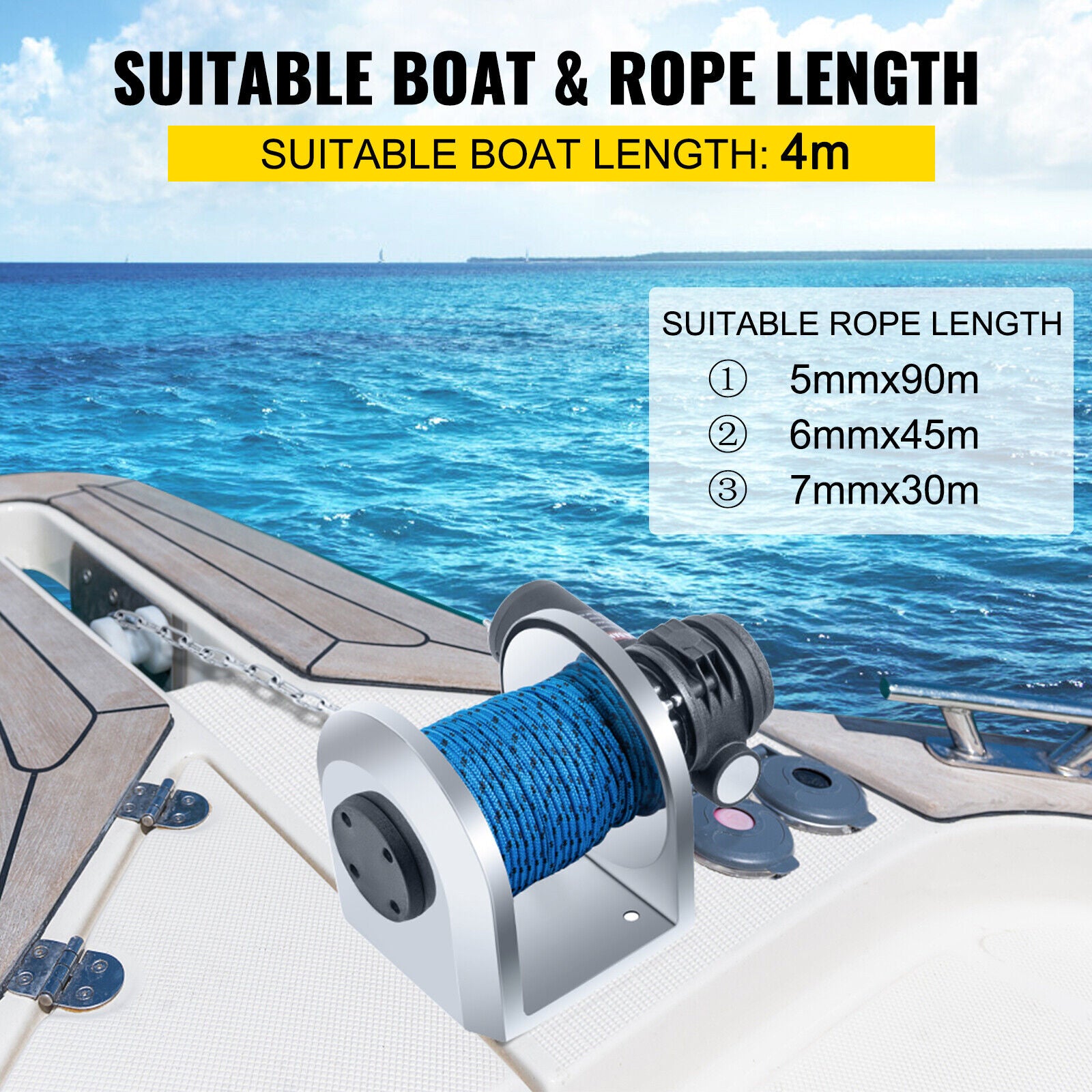 700W Electric Anchor Winch TW180 2500kg Saltwater Boat Drum Winch With 45m*6mm Rope