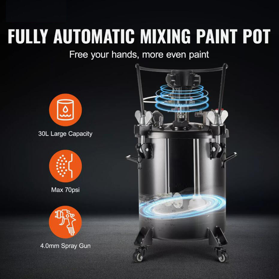 Upgraded 30 L/7.5 gal Automatic Stirring 70 psi Adjustable Spray Paint Pressure Pot Tank