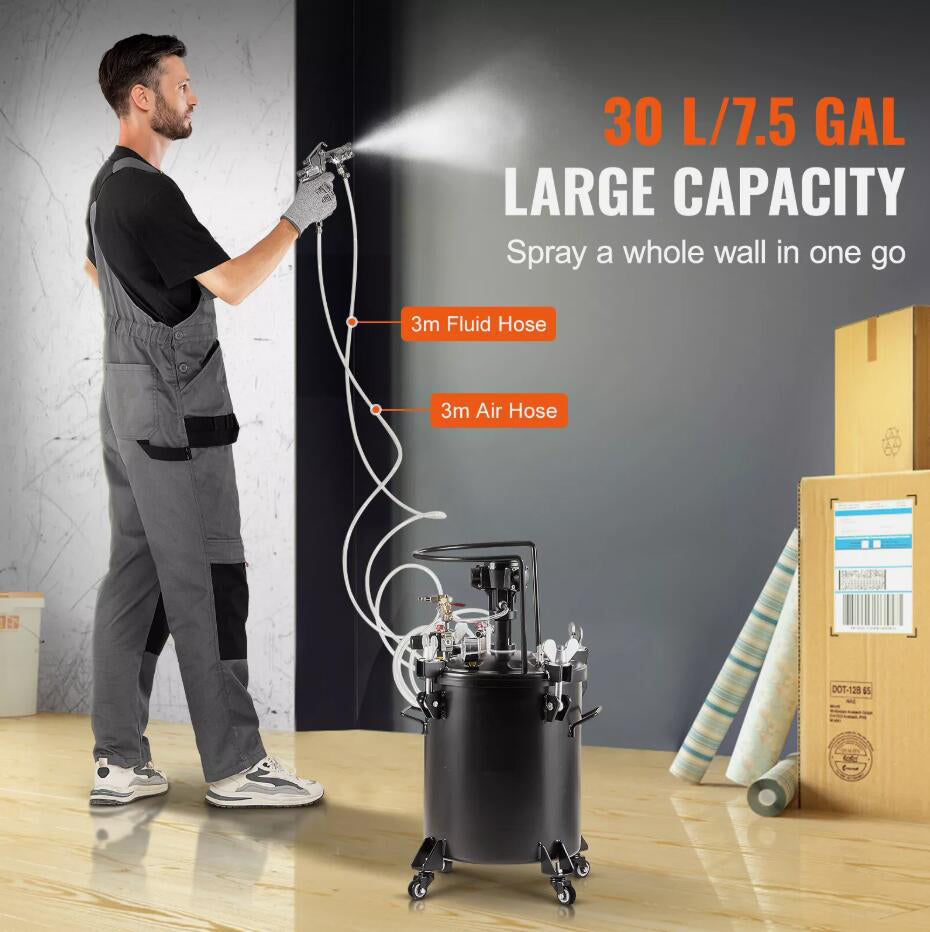 Upgraded 30 L/7.5 gal Automatic Stirring 70 psi Adjustable Spray Paint Pressure Pot Tank