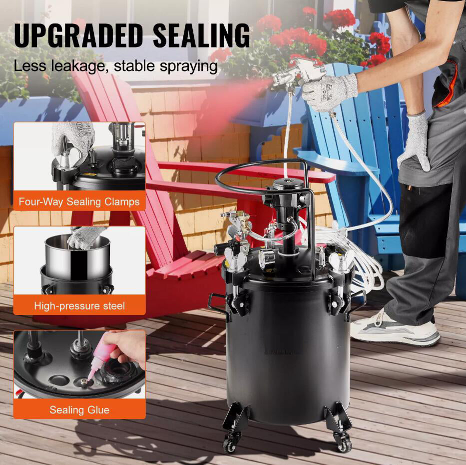 Upgraded 30 L/7.5 gal Automatic Stirring 70 psi Adjustable Spray Paint Pressure Pot Tank