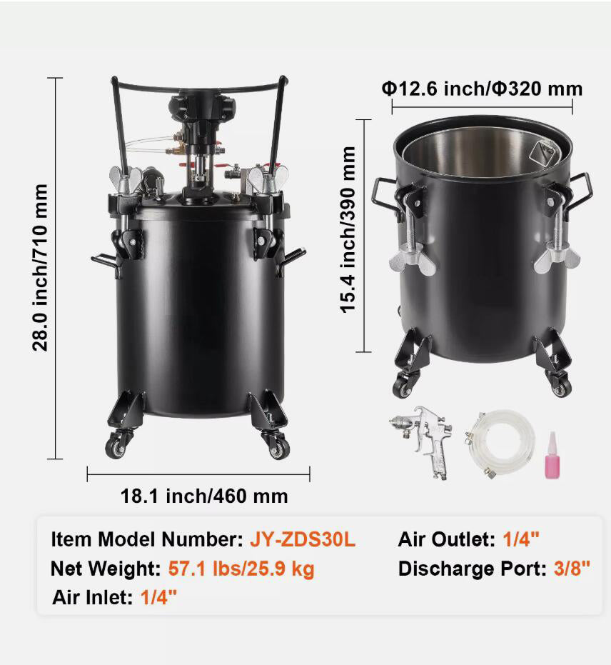 Upgraded 30 L/7.5 gal Automatic Stirring 70 psi Adjustable Spray Paint Pressure Pot Tank