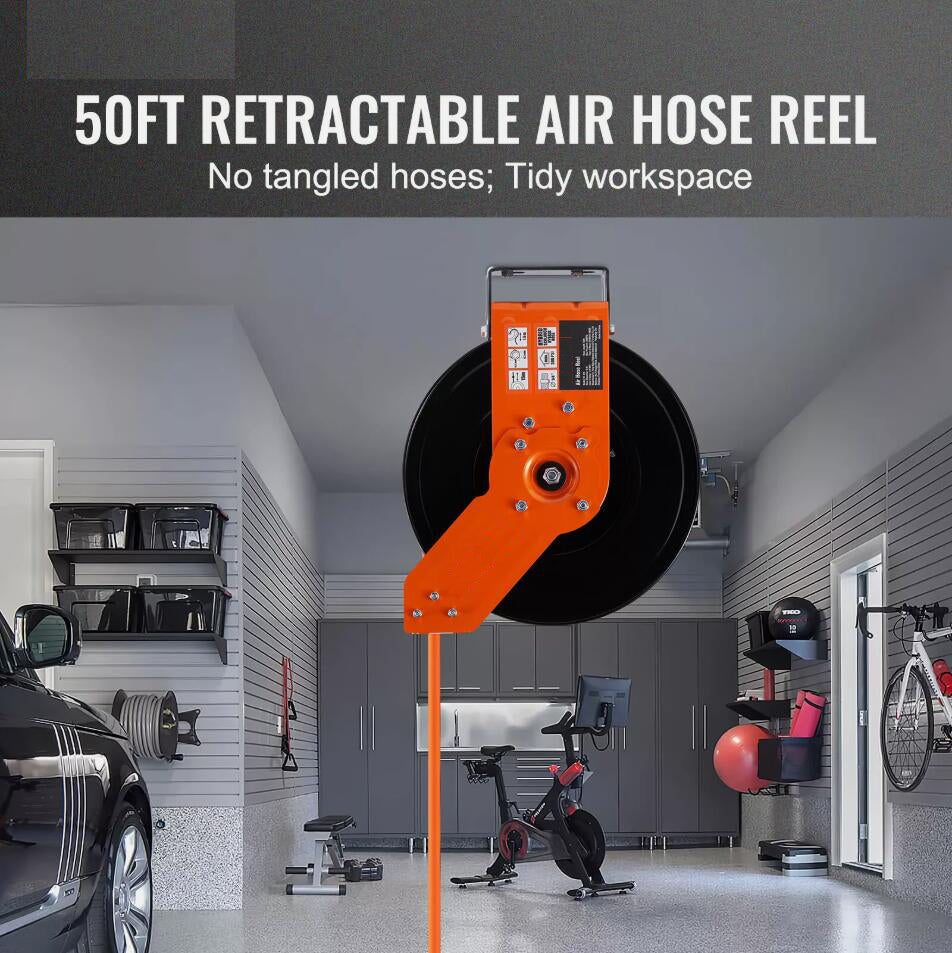 Premium 15M 300 PSI Retractable Air Hose Reel 3/8 IN x 50FT Hybrid Air Hose