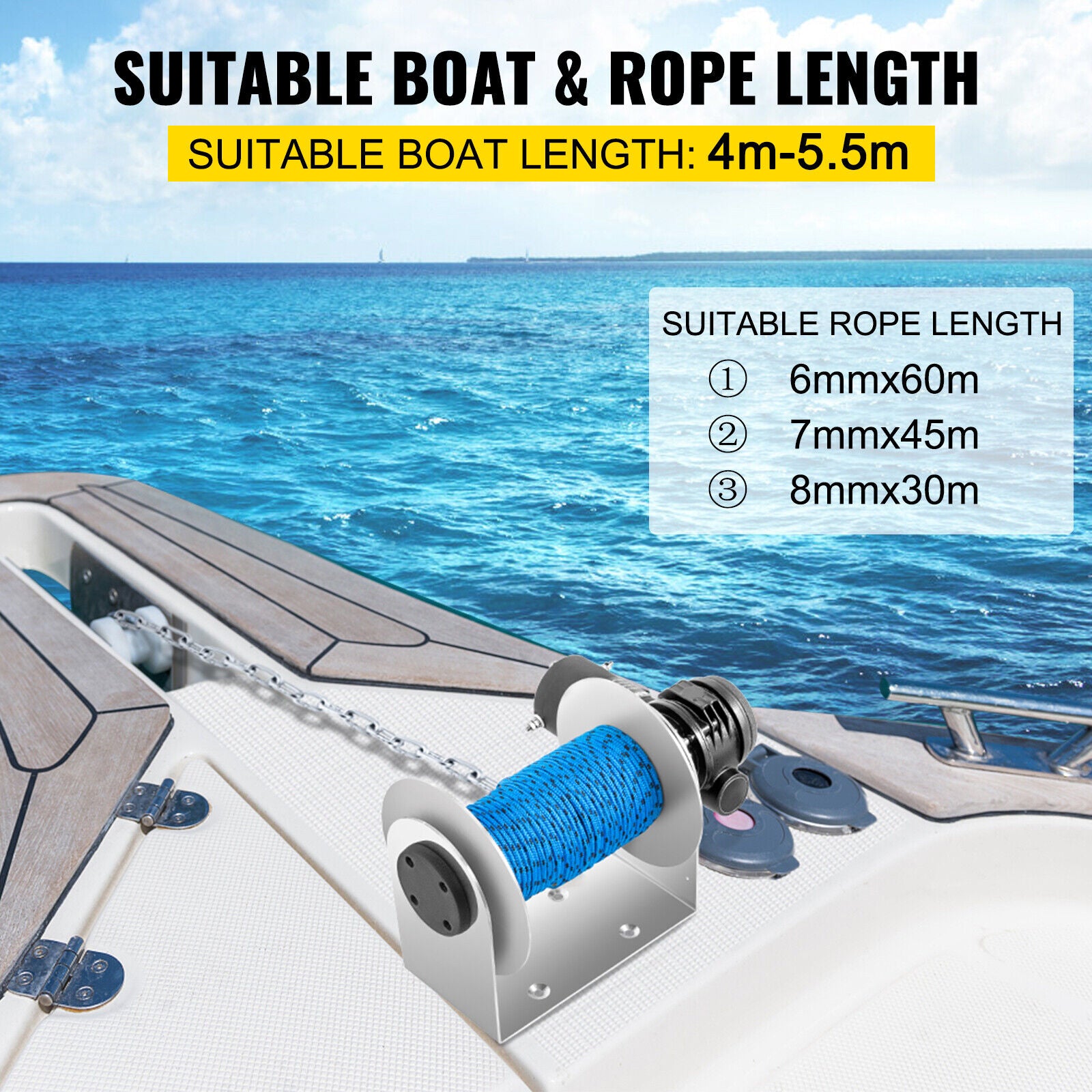 700W Electric Anchor Winch TW200 2500kg Saltwater Boat Drum Winch With 60m*6mm Rope