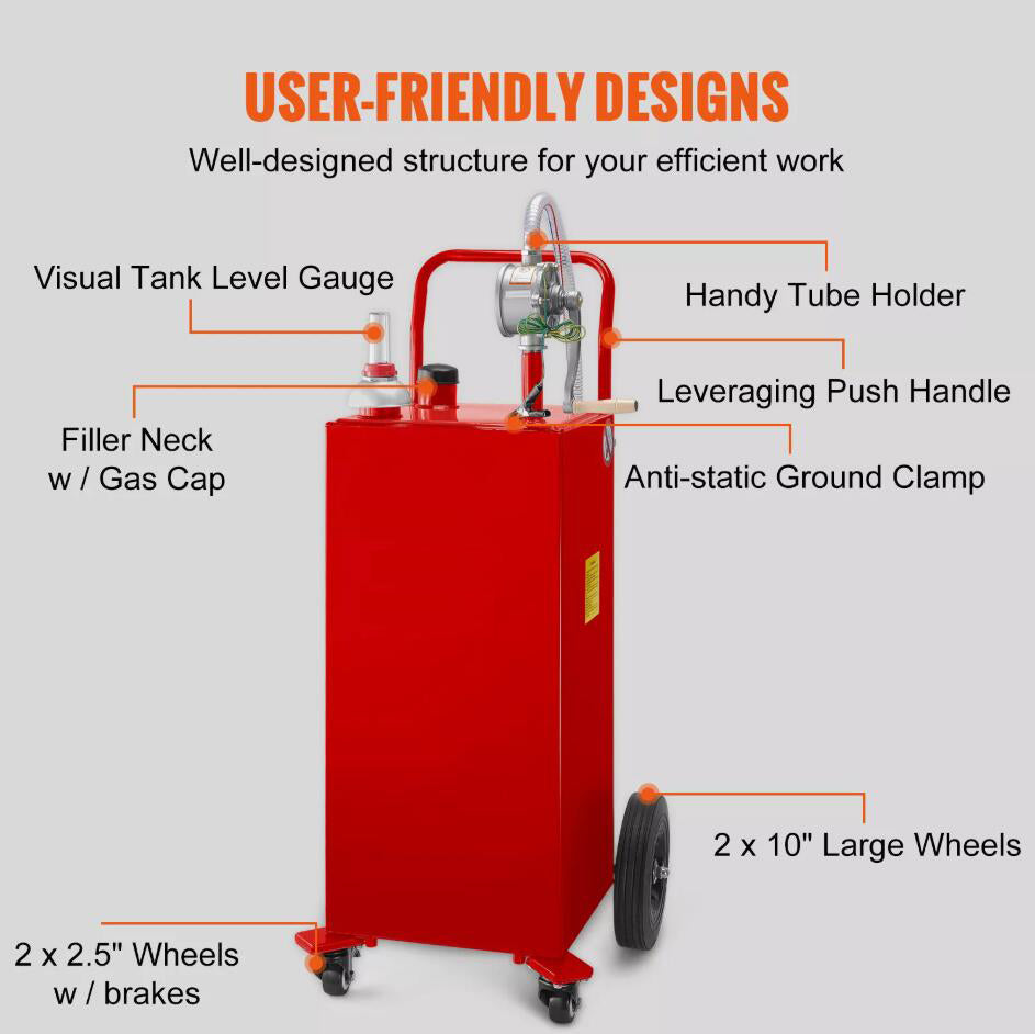 High Volume 30 Gallon Fuel Caddy Fuel Storage Tank with Two Way Rotary Manuel Pump