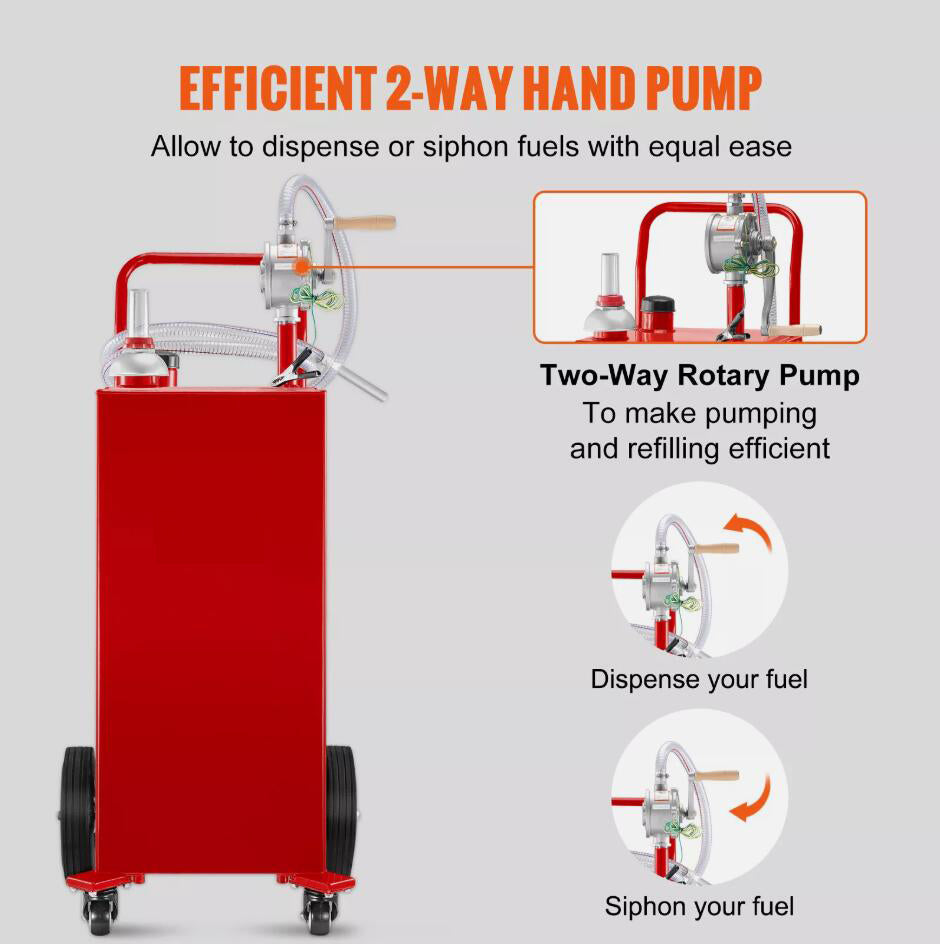 High Volume 30 Gallon Fuel Caddy Fuel Storage Tank with Two Way Rotary Manuel Pump