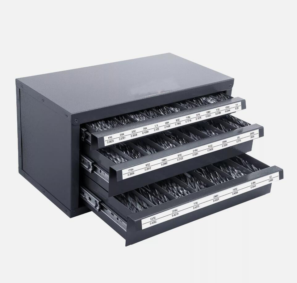 Heavy Duty Three-Drawer Drill Bit Dispenser Organizer Cabinet for 1/16in to 1/2in