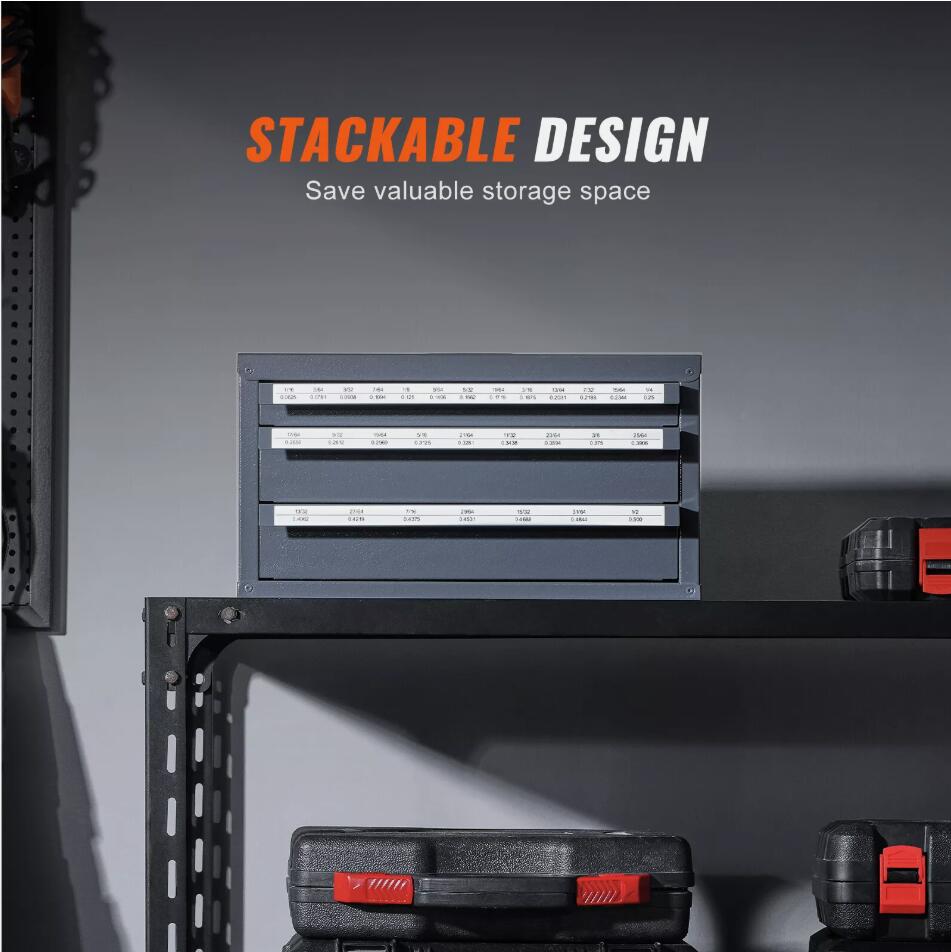Heavy Duty Three-Drawer Drill Bit Dispenser Organizer Cabinet for 1/16in to 1/2in