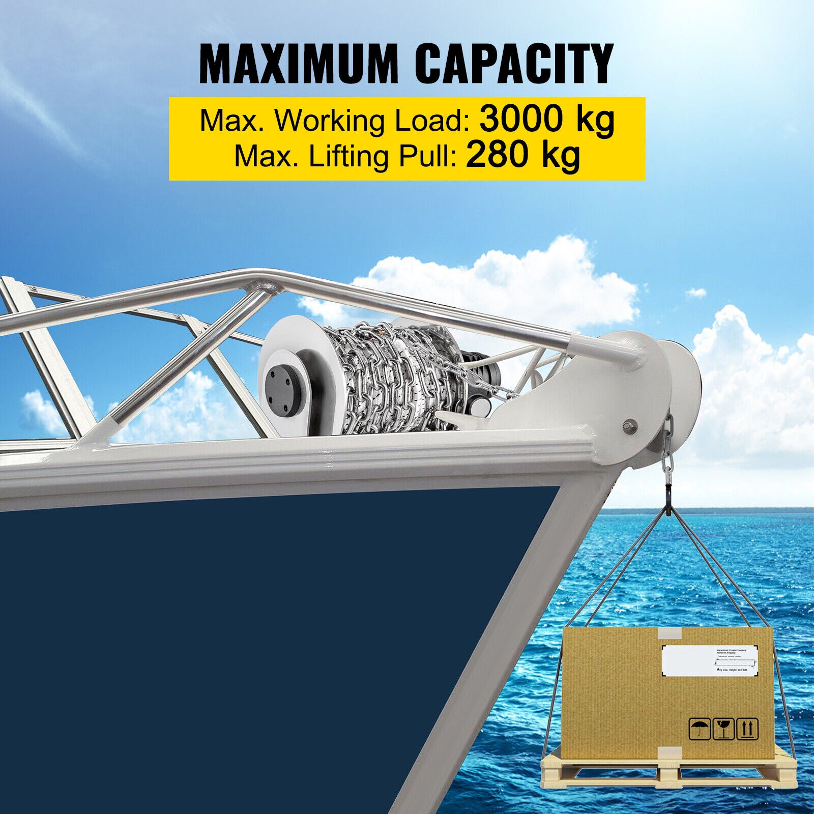 950W Electric Anchor Winch 3000kg Boat Drum Winch Chain and 90m*8mm Rope