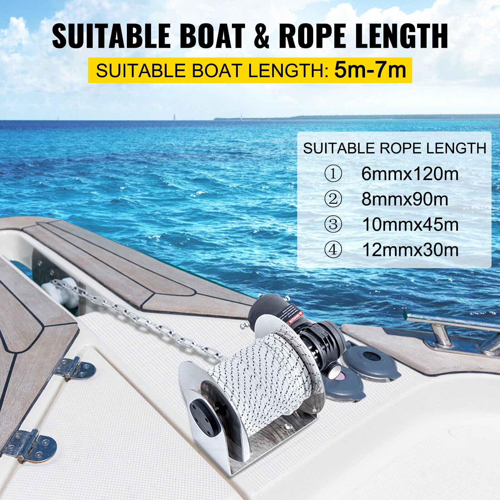 950W Electric Anchor Winch 3000kg Boat Drum Winch Chain and 90m*8mm Rope