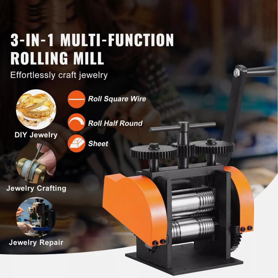 Upgraded 3-in-1 Rolling Mill 1.77"/45 mm Jewelry Rolling Mill Machine 1: 2.4 Gear Ratio