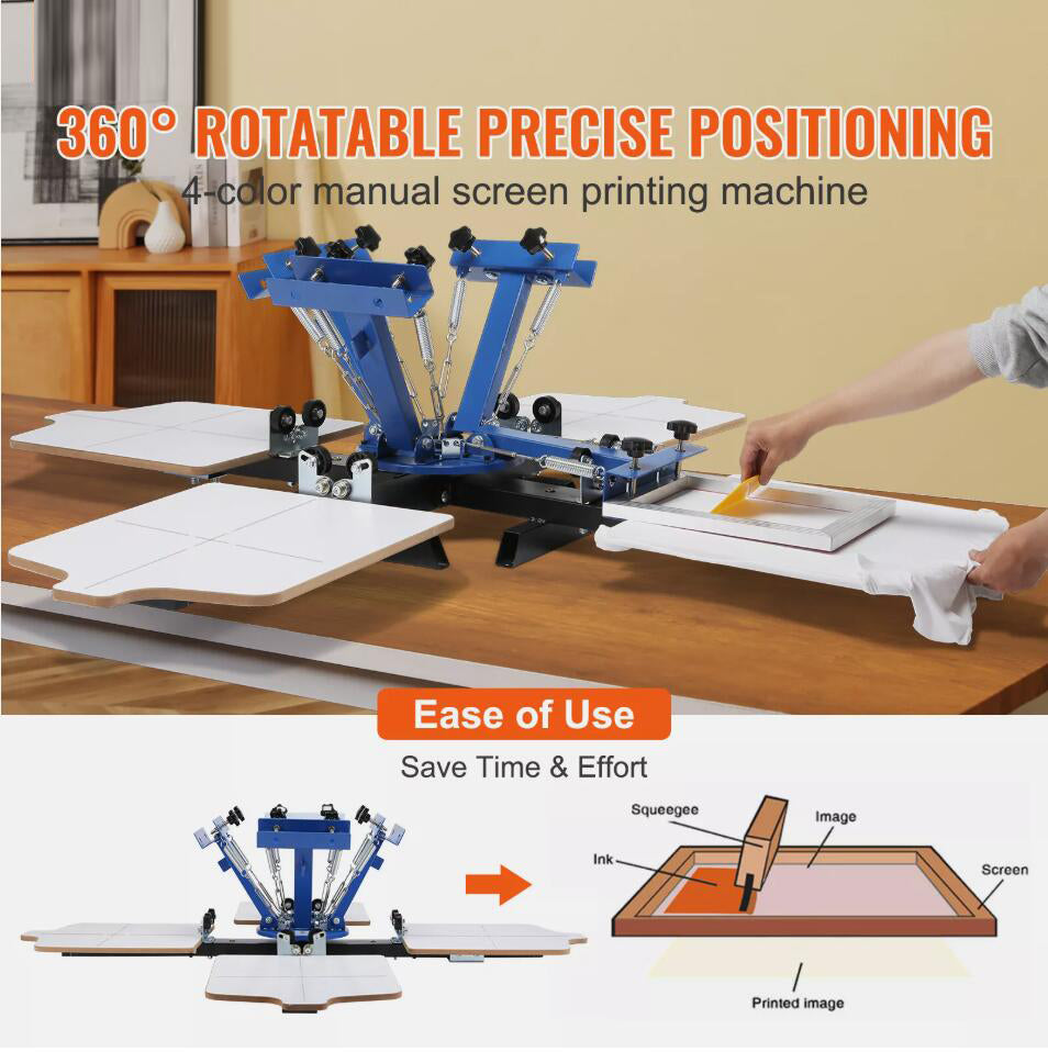 High-quality 4 Color 4 Station Silk Screening Screenprint Press Screen Printing Machine