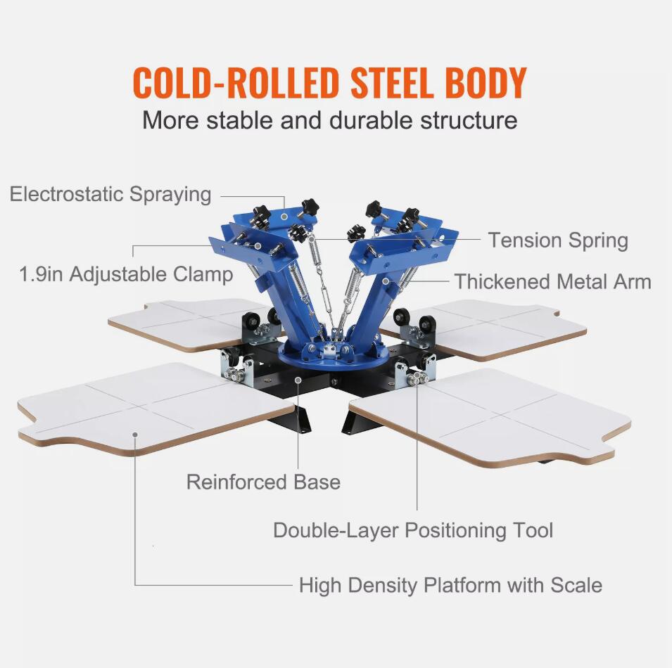 High-quality 4 Color 4 Station Silk Screening Screenprint Press Screen Printing Machine