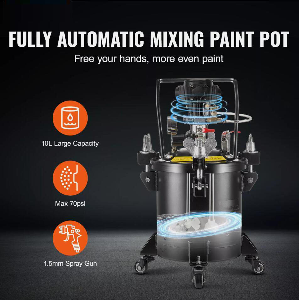 Heavy Duty 10 L/2.5 gal Spray Paint Pressure Pot Tank Fully Automatic Stirring 70 psi AU