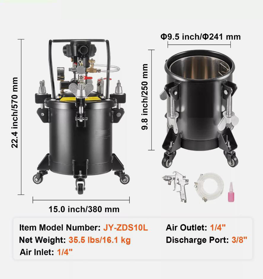Heavy Duty 10 L/2.5 gal Spray Paint Pressure Pot Tank Fully Automatic Stirring 70 psi AU