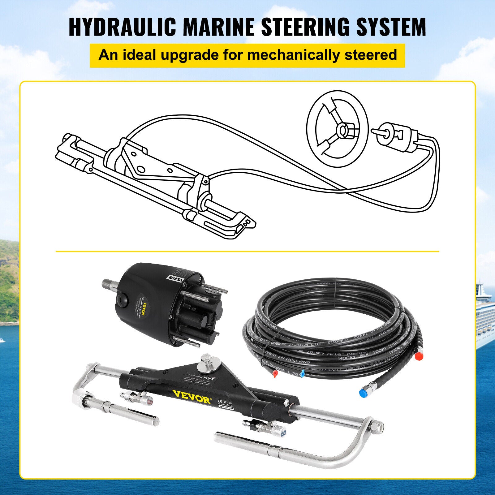 150HP Boat Hydraulic Steering System Kit Marine Outboard Steering Cylinder