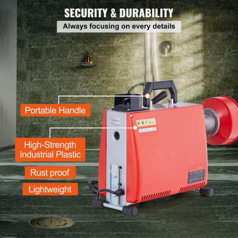Premium 250W 66FT x 5/8" Drain Cleaner Machine Sewer Snake Auger Manual Feed AU