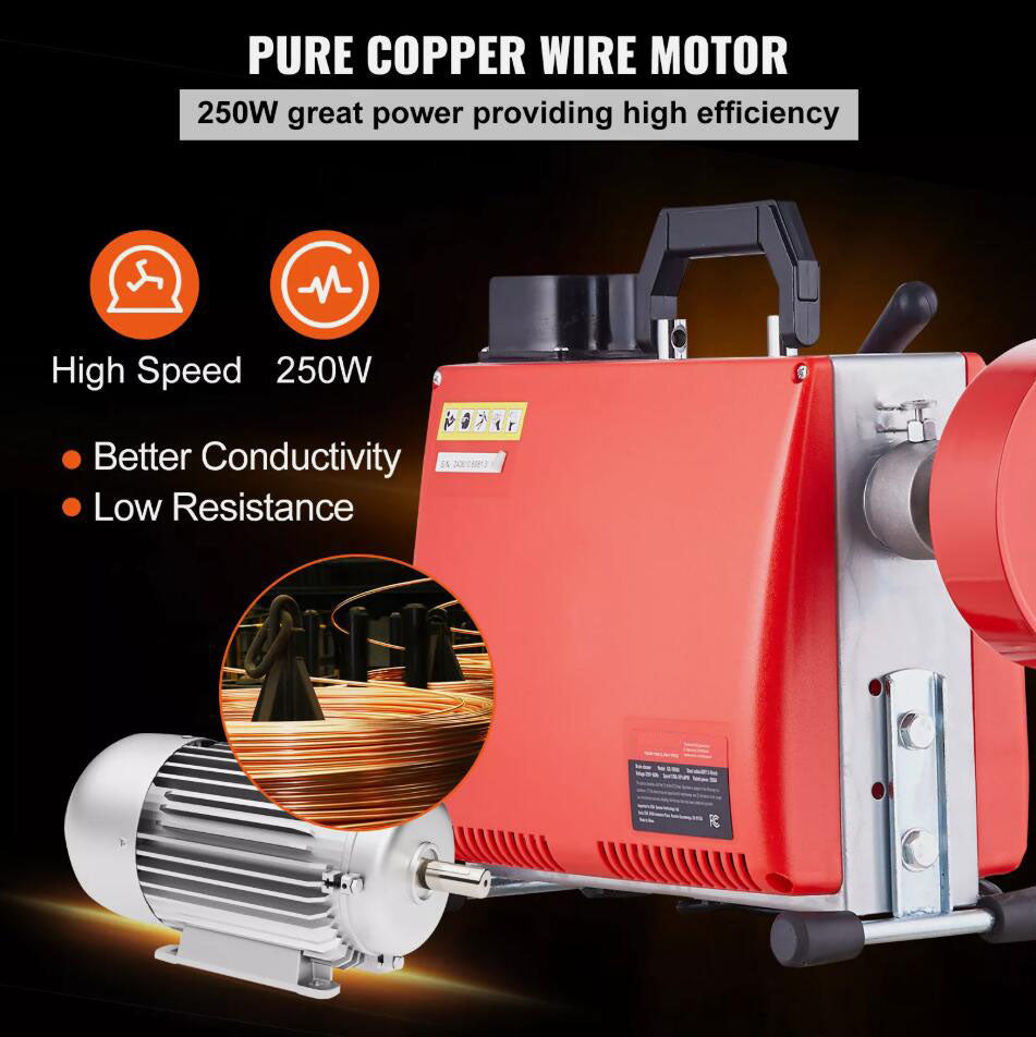 Premium 250W 66FT x 5/8" Drain Cleaner Machine Sewer Snake Auger Manual Feed AU