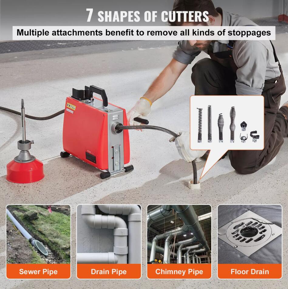 Premium 250W 66FT x 5/8" Drain Cleaner Machine Sewer Snake Auger Manual Feed AU