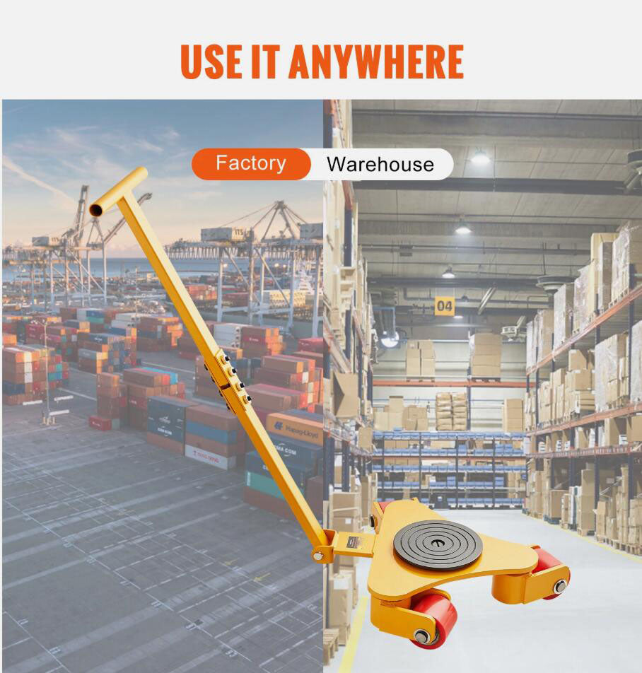 3T Heavy Duty Machinery Mover Dolly Machine Moving Skate With Handle & Swivel PU Wheels