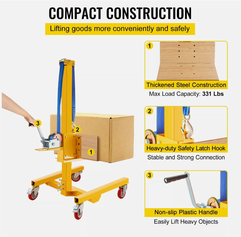 Adjustable Premium 331 lbs Capacity Lift Manual Winch Stacker Material Lift 72" Max Height AU