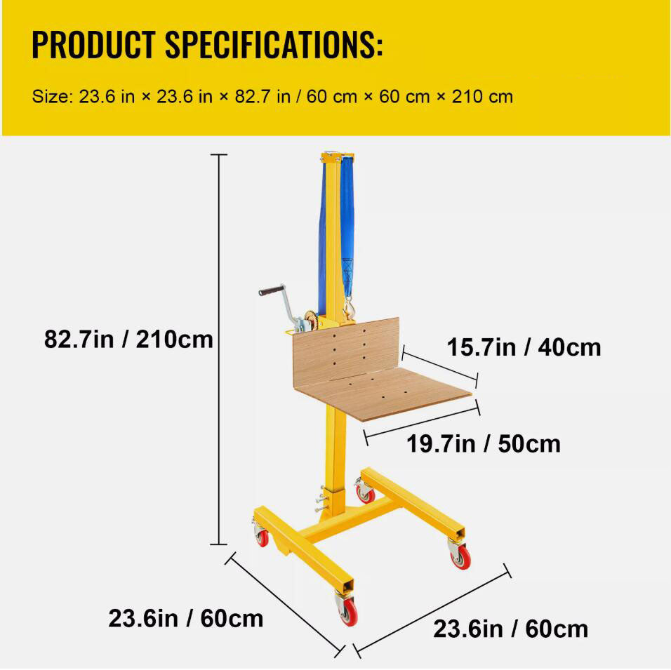 Adjustable Premium 331 lbs Capacity Lift Manual Winch Stacker Material Lift 72" Max Height AU