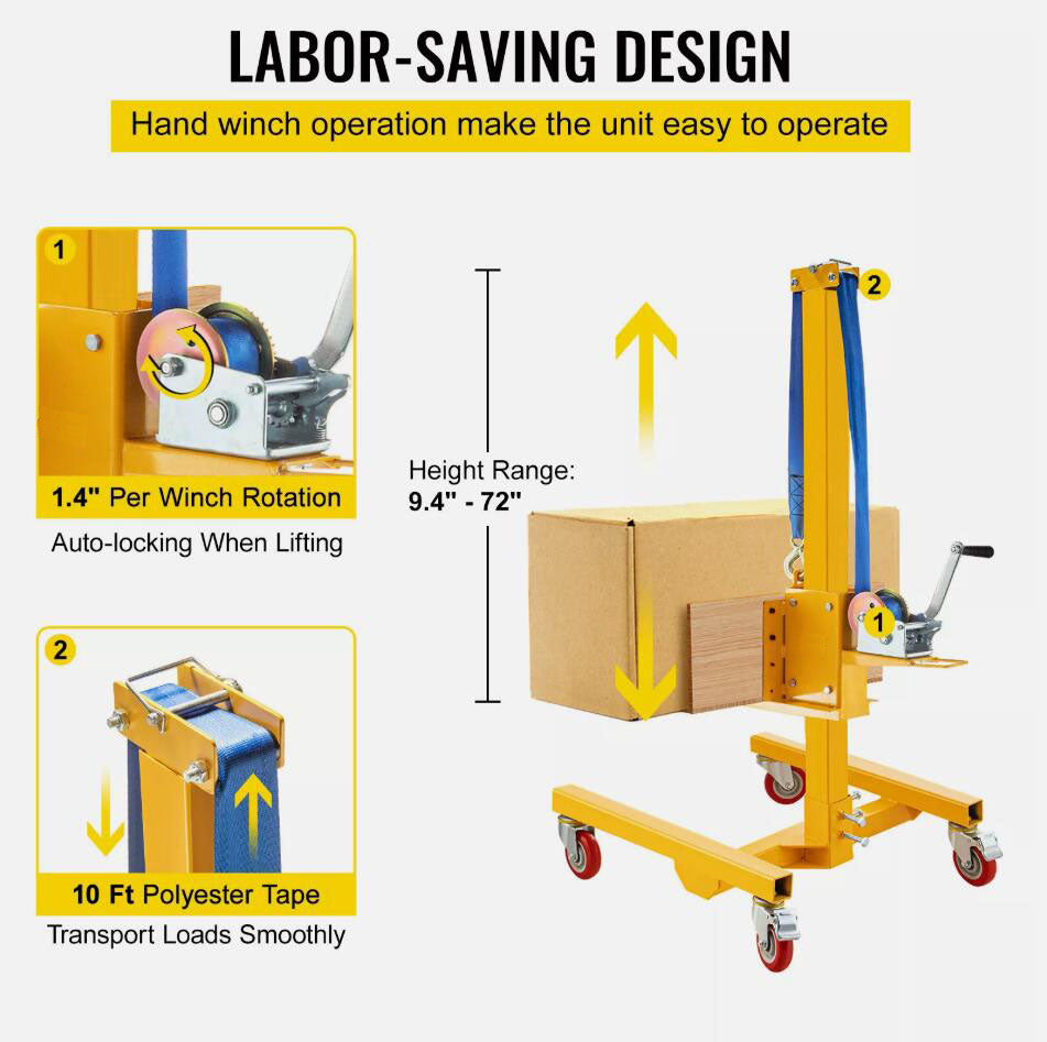 Adjustable Premium 331 lbs Capacity Lift Manual Winch Stacker Material Lift 72" Max Height AU