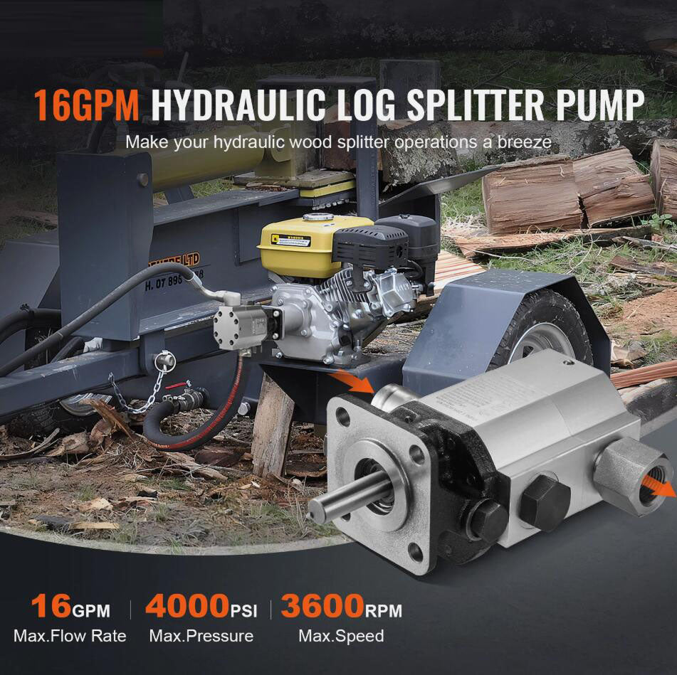 3600 RPM 4000 PSI Hydraulic Wood Log Splitter Pump Kit Gear Pump 16GPM 2 Stage with Valve