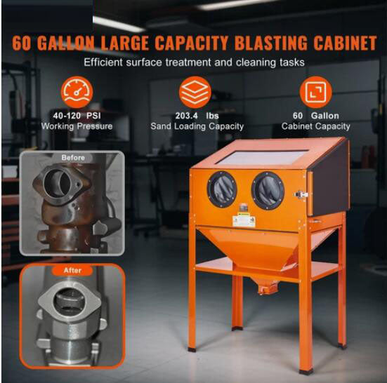 Heavy Duty 60 Gallon Sand Blasting Cabinet with Stand with Blasting Gun And 4 Nozzles AU