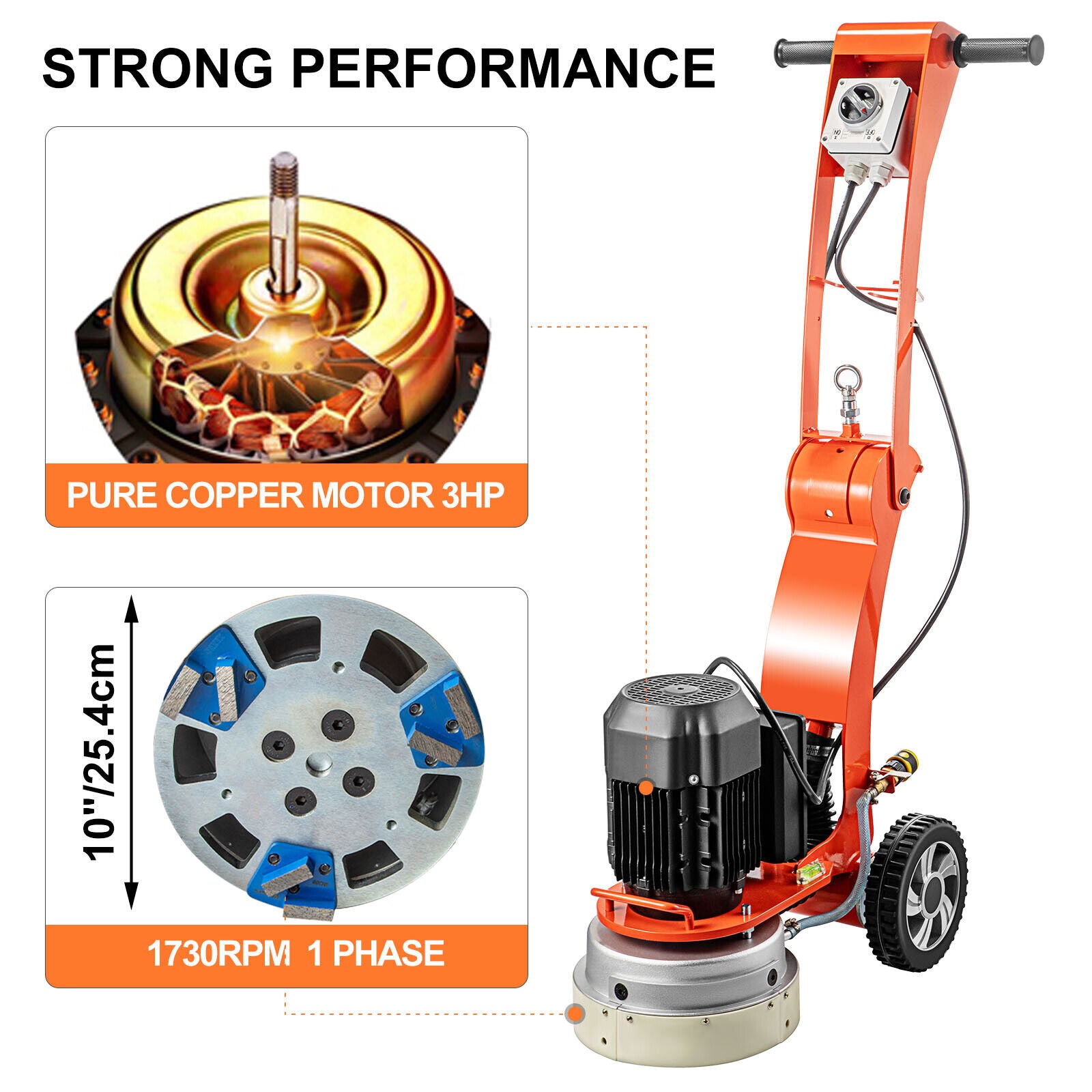 25.4cm 3.0HP Concrete Floor Grinder Walk-Behind Polisher