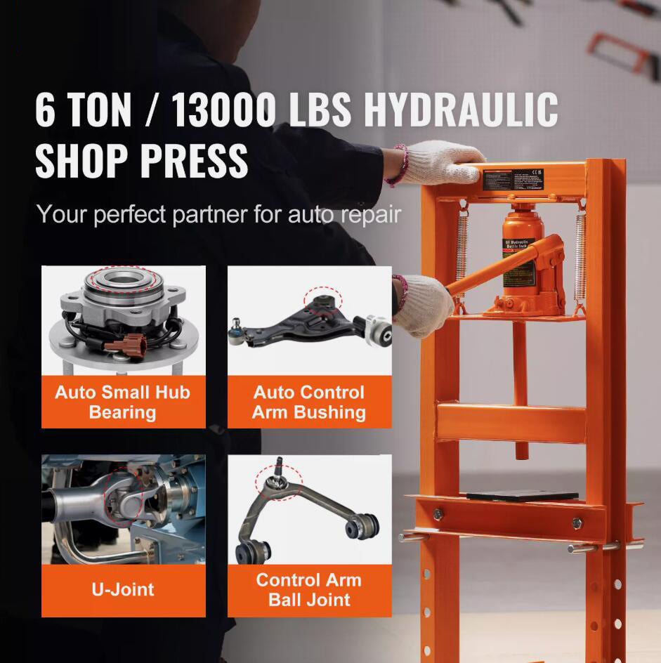 6 Ton Heavy Duty Adjustable Hydraulic Shop Press with Plates H-Frame Benchtop Stand