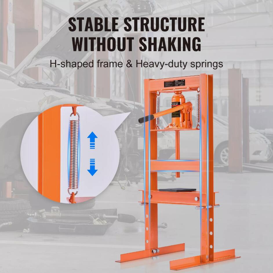 6 Ton Heavy Duty Adjustable Hydraulic Shop Press with Plates H-Frame Benchtop Stand