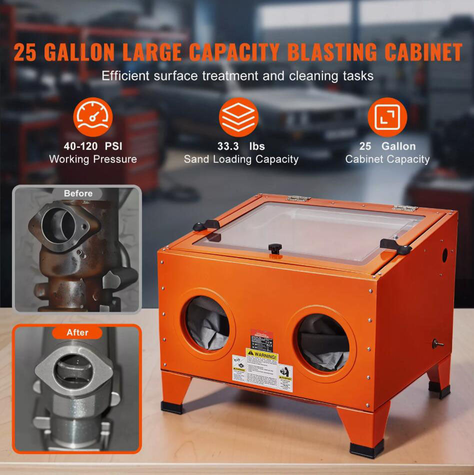 Premium 25 Gallon Sandblasting Cabinet Benchtop Cabinet with Blasting Gun 4 Nozzle AU