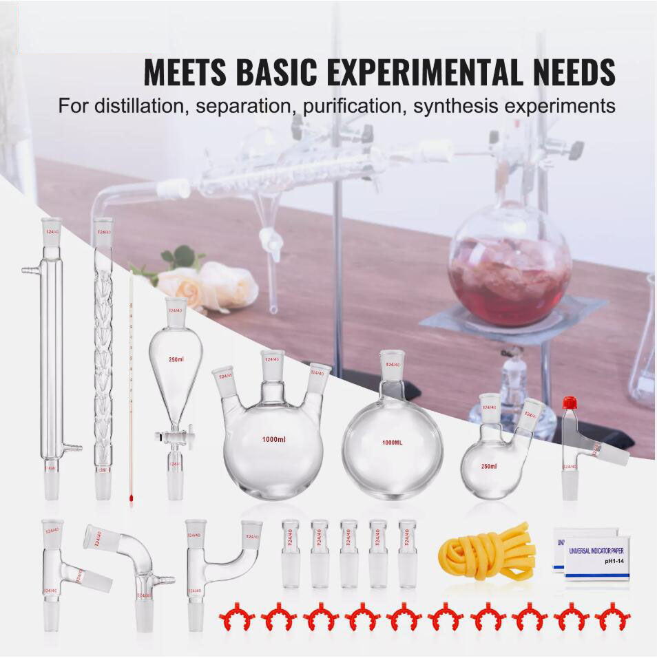 Premium 1000ml 3.3 Boro 29PCS Lab Glassware Distillation Kit Glassware Equipment AU