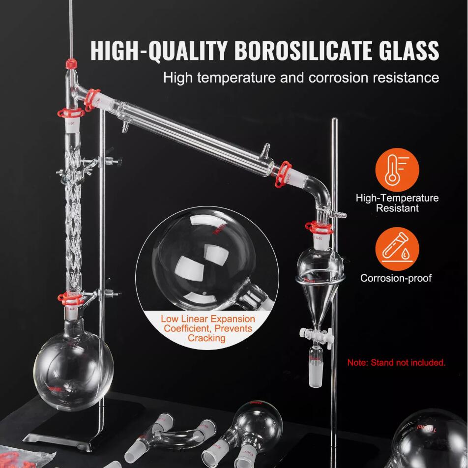 Premium 1000ml 3.3 Boro 29PCS Lab Glassware Distillation Kit Glassware Equipment AU