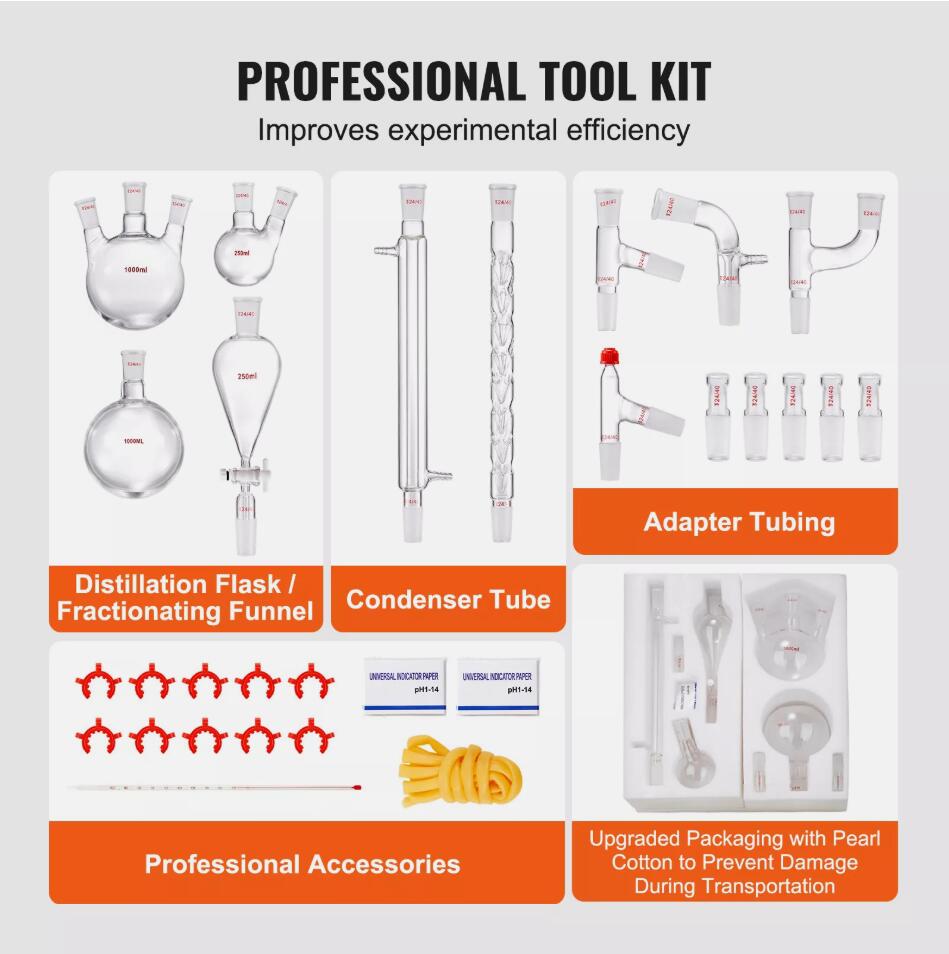 Premium 1000ml 3.3 Boro 29PCS Lab Glassware Distillation Kit Glassware Equipment AU