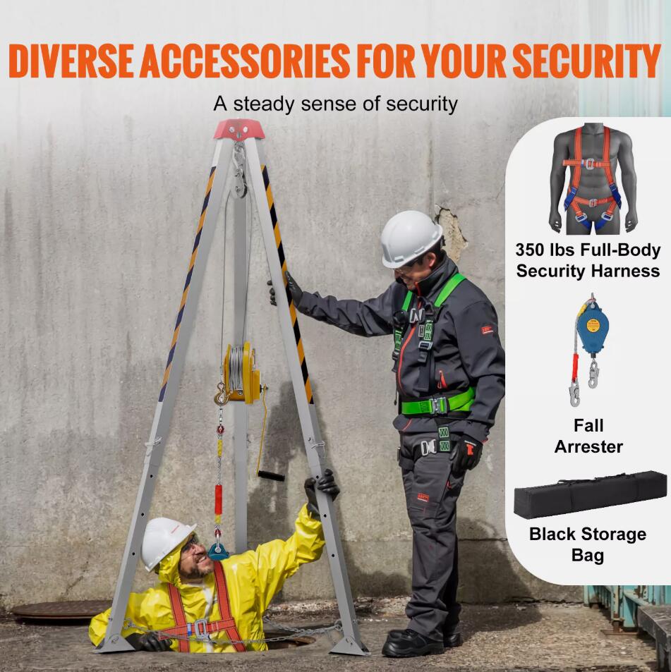 1800 lbs Heavy Duty Confined Space Tripod Kit Rescue Tripod Fall Arrest With Adjustable Legs