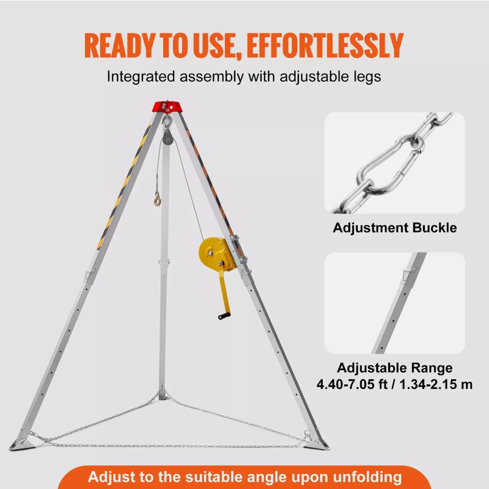 1800 lbs Heavy Duty Confined Space Tripod Kit Rescue Tripod Fall Arrest With Adjustable Legs