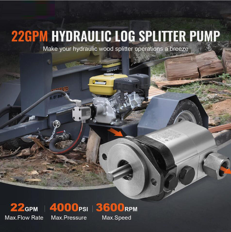 3600 RPM 4000 PSI Hydraulic Wood Log Splitter Pump Kit Gear Pump 22GPM 2 Stage