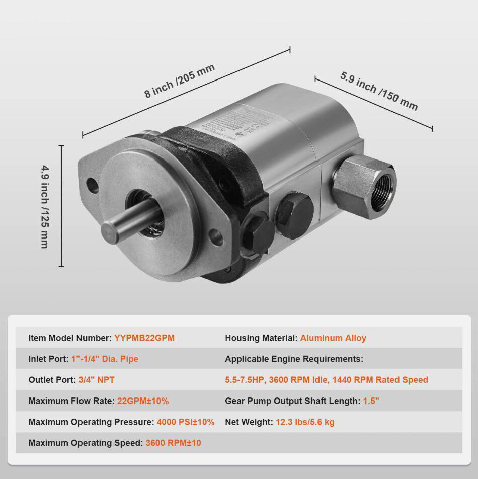 3600 RPM 4000 PSI Hydraulic Wood Log Splitter Pump Kit Gear Pump 22GPM 2 Stage