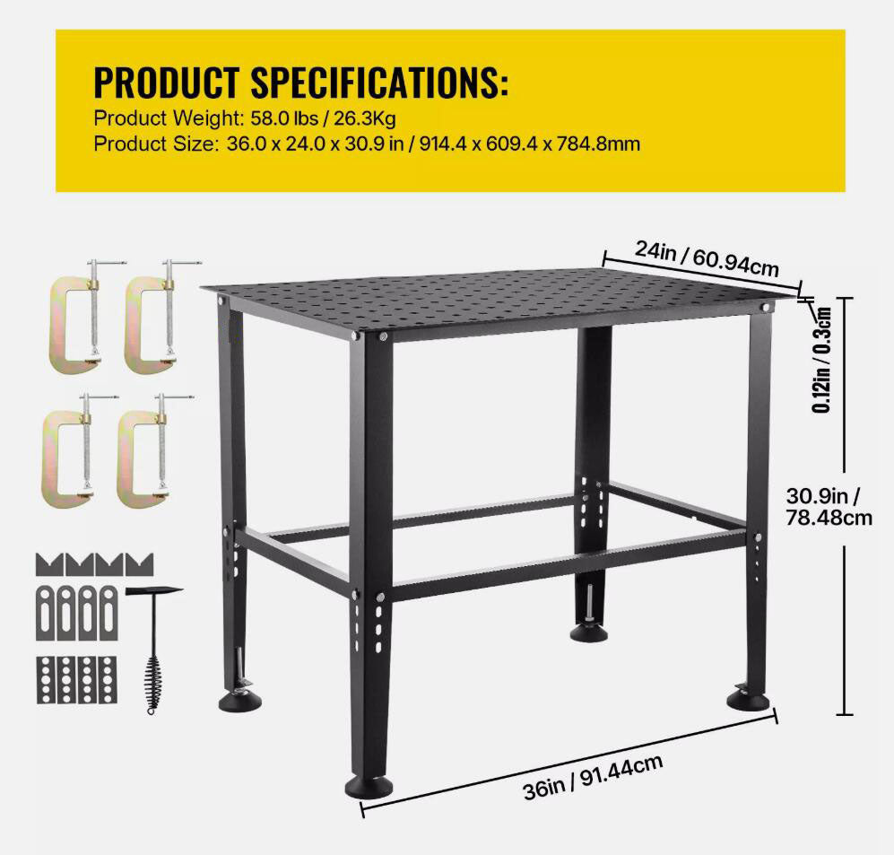 Strong 36" x 24" Welding Table Stable Welding Workbench Table with Fixture Holes 800LBS