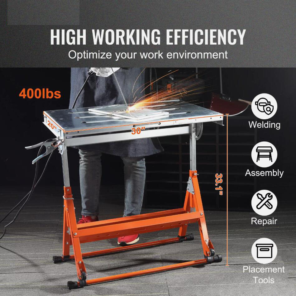 Premium 30" x 20" Adjustable Welding Table Foldable Steel Workbench 181kg Load AU