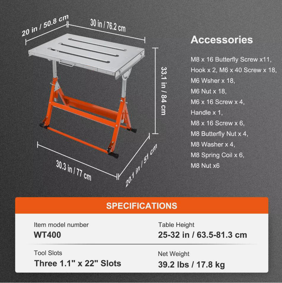 Premium 30" x 20" Adjustable Welding Table Foldable Steel Workbench 181kg Load AU