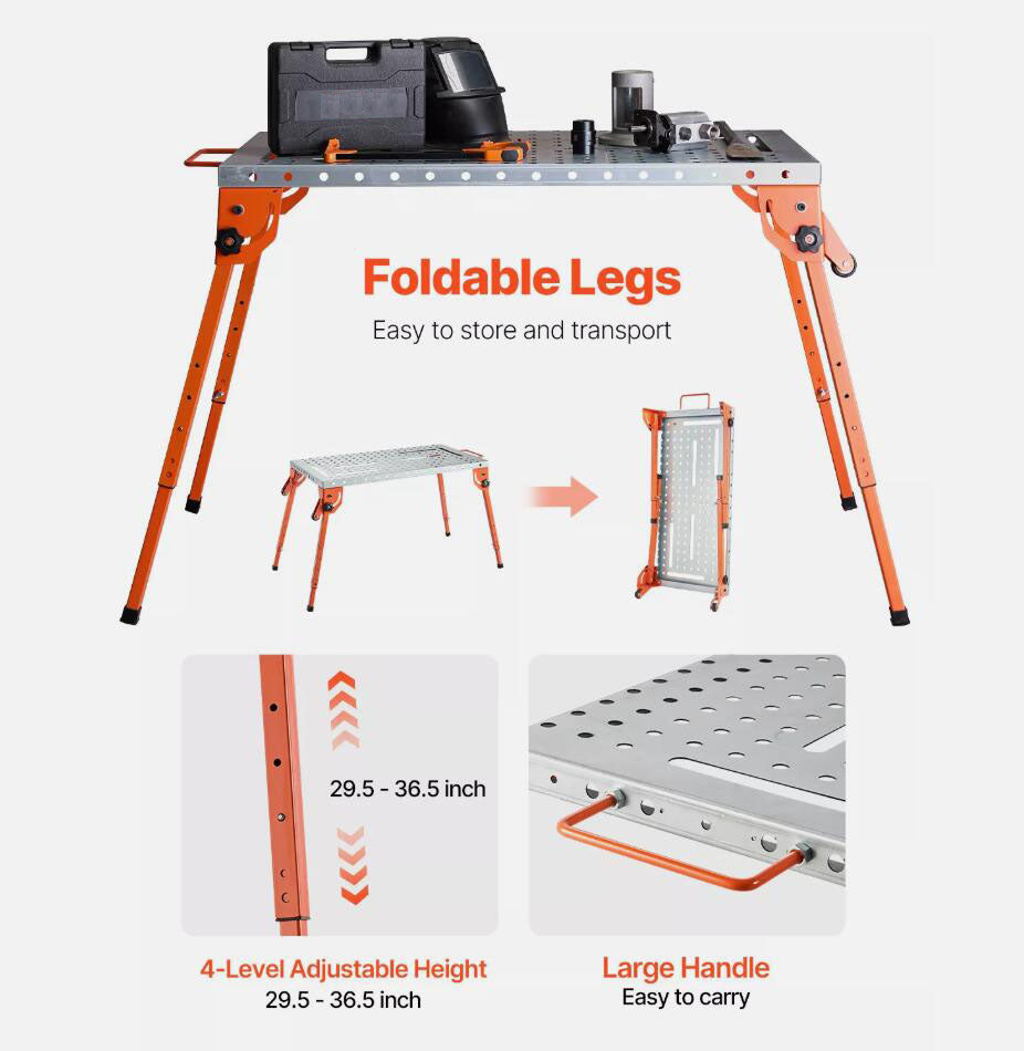 44" x 21" Adjustable Height Welding Table 500LBS Folding Workbench with 4-Level  AU